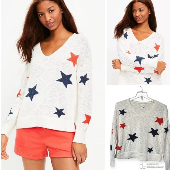 Loft Lou & Grey Star Pattern Sweater - White with Red and Blue Stars - Picture 1 of 9
